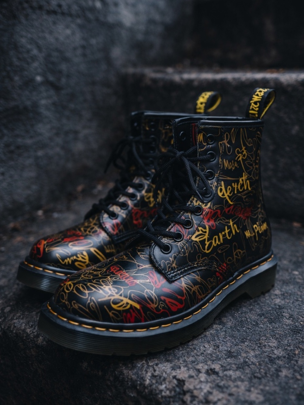 Dr Martens 1460 Rare Made in England Graffiti Print Boots Womens US6 UK4